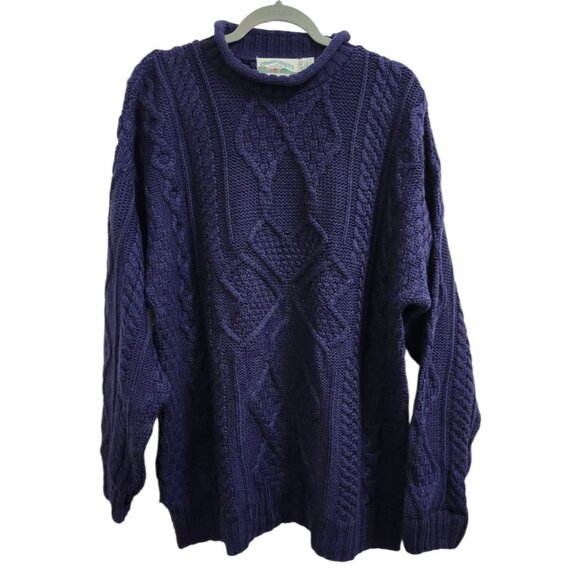 ARAN CRAFTS men's Navy 100% Irish Merino Wool Sweater Cable Knit XL - Picture 2 of 10